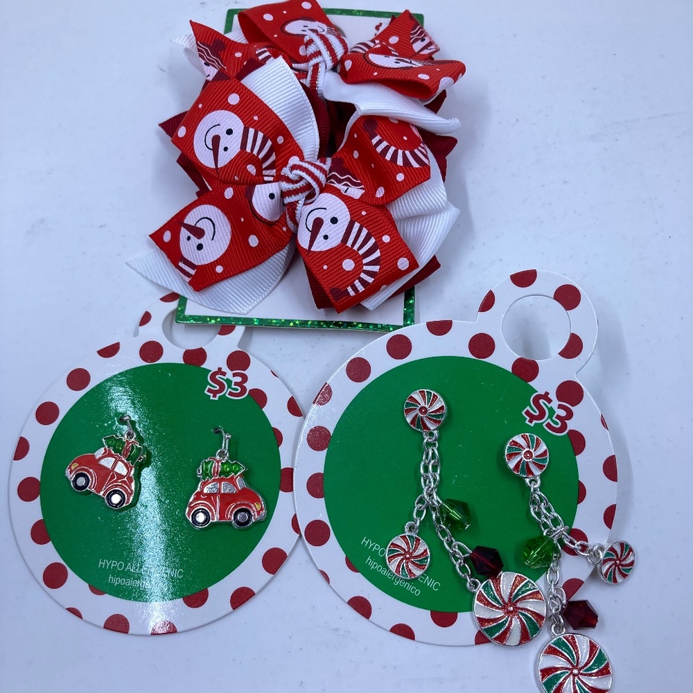 Christmas Accessory LOT of 3 Earrings and Hair Clips NEW Original Packaging